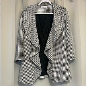 Calvin Klein Black & White Houndstooth Draped Open Front Jacket